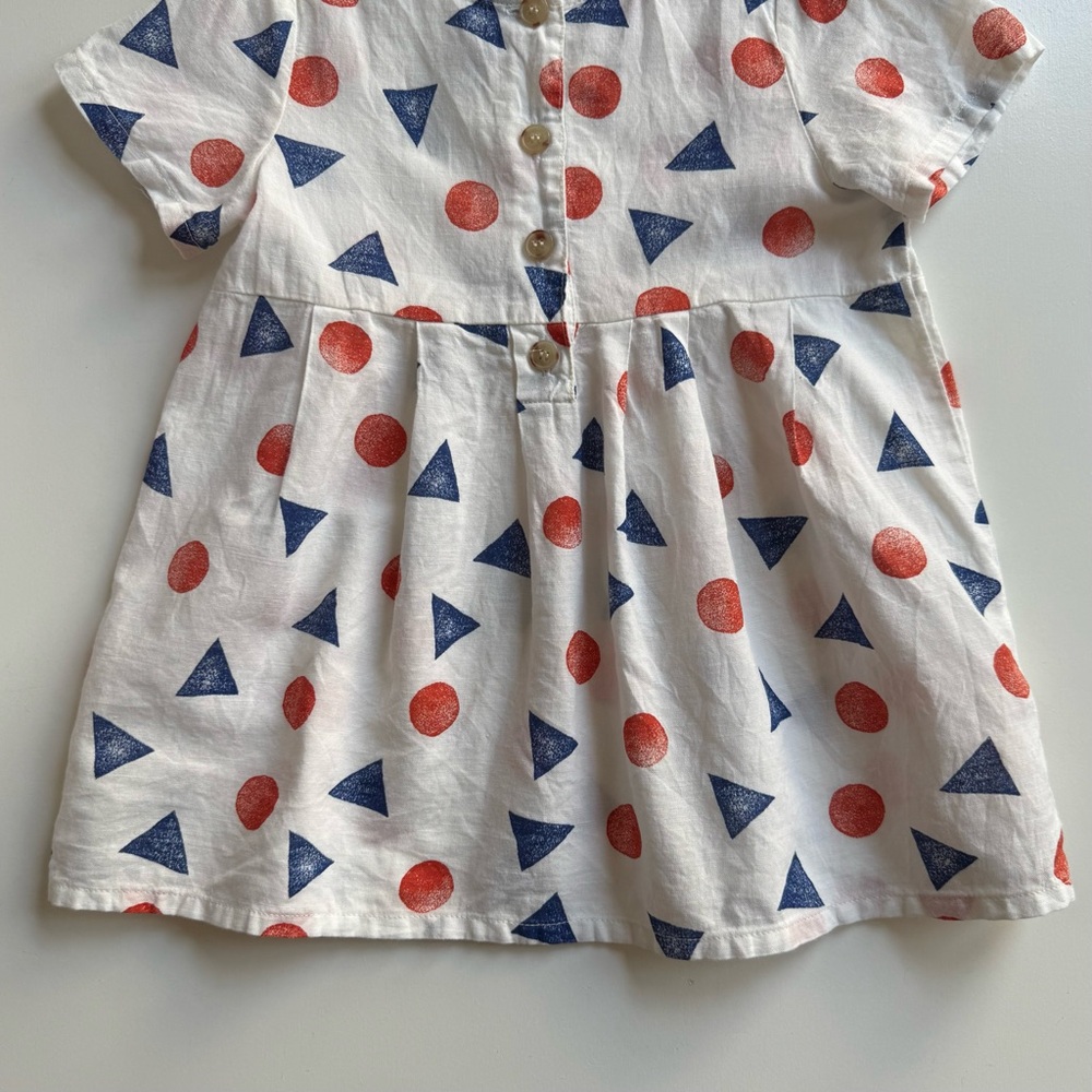 Bobo Choses Girls White Dress with Red and Blue Geometric Print - Size 12-18M - Picture 5 of 15
